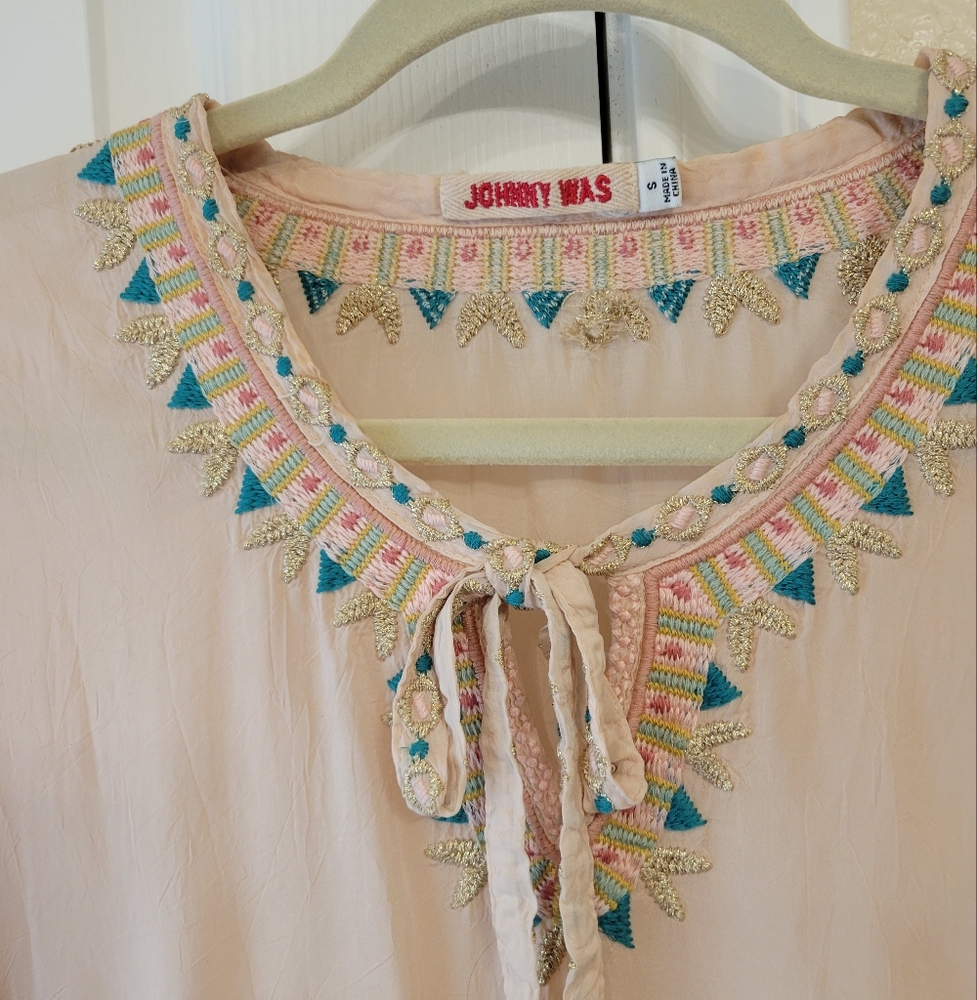 Johnny Was Antoinette Embroidered Poncho In Blush Women's Size Small Boho - Picture 4 of 5